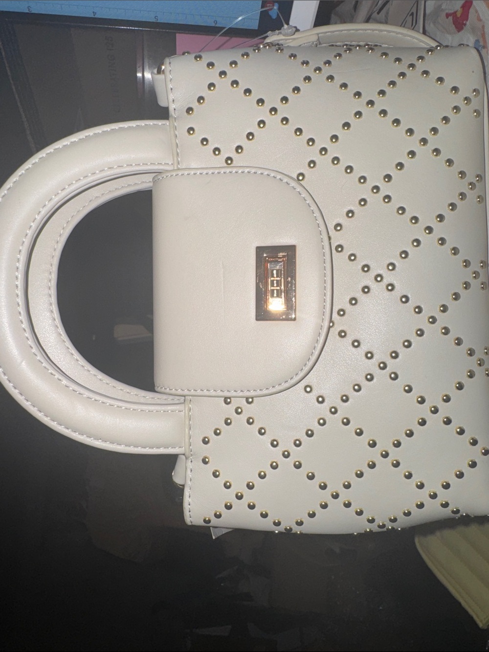 Urban Expressions Cream Mini Top-Handle Bag with Gold Studs
